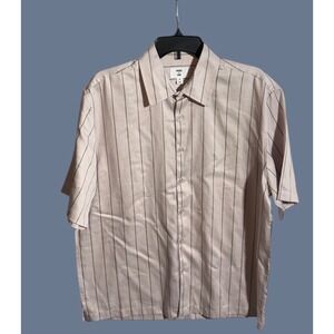 Mode of One Men's Relaxed-Fit Printed Button-Down Shirt Cool Putty MEDIUM